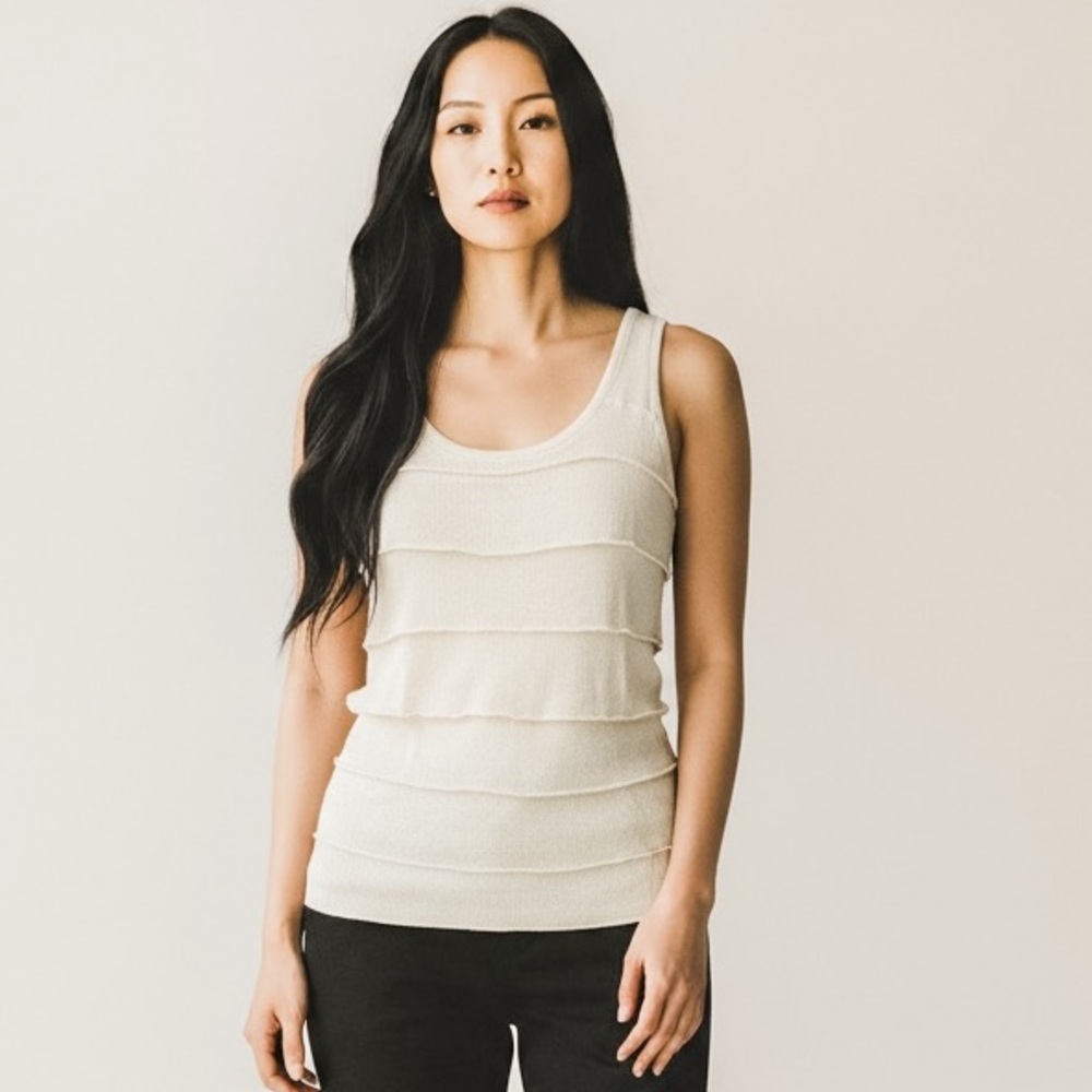 Talbots Cream Layered Ruffle Knit Tank